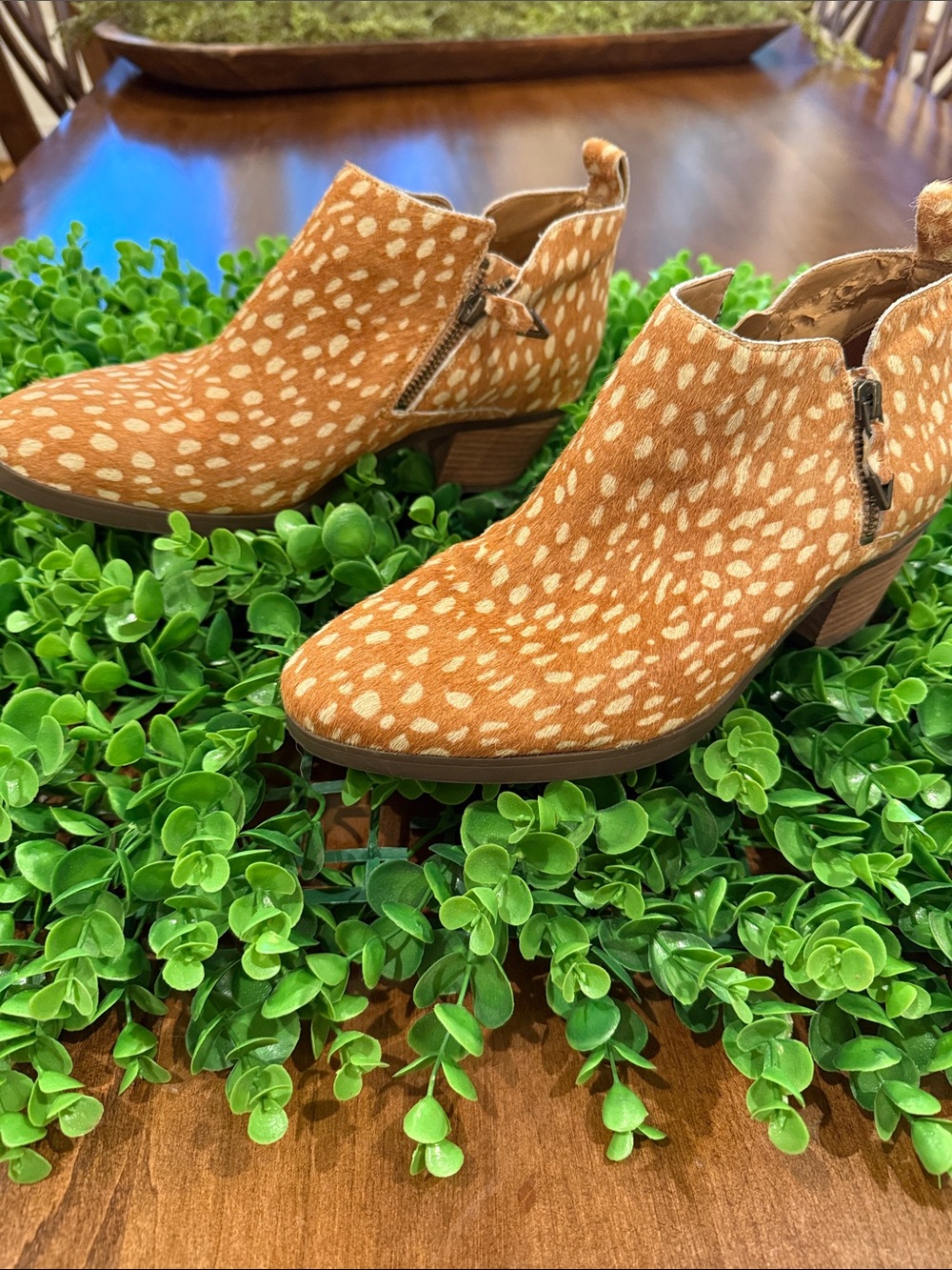 ***Real Fur***Spotted Tan Ankle Booties - Women